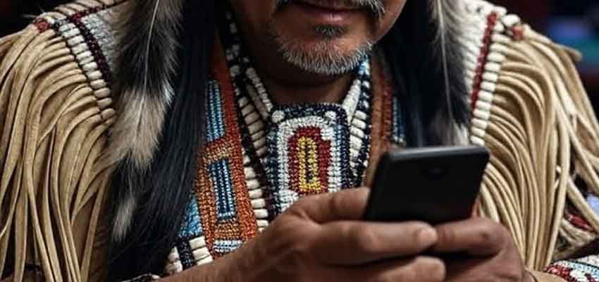 Indian chief holding a phone