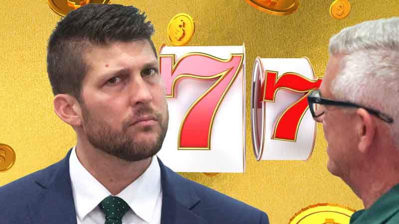 Florida Attorney General James Uthmeier in front of digital coins and reels